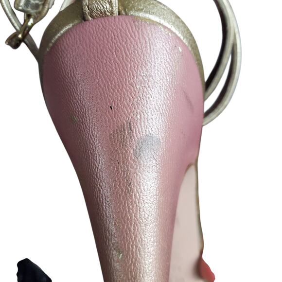 Red Valentino Gold & Pink Leather Strappy Peep Toe Heels - Size 6 - Picture 5 of 8